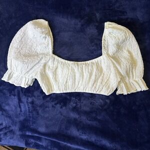 DNA Womens Couture White Crop Top Puff Sleeves S Gauze